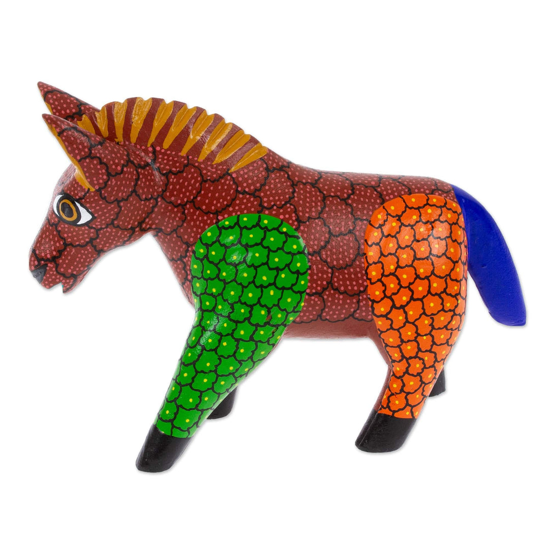 Colorful Wood Donkey Alebrije Figurine Painted by Hand - Delightful Donkey