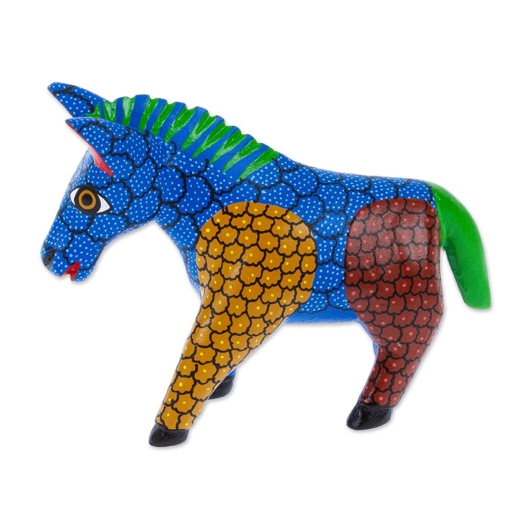 Hand-Carved and Hand-Painted Wood Donkey Alebrije Figurine - Charming Donkey