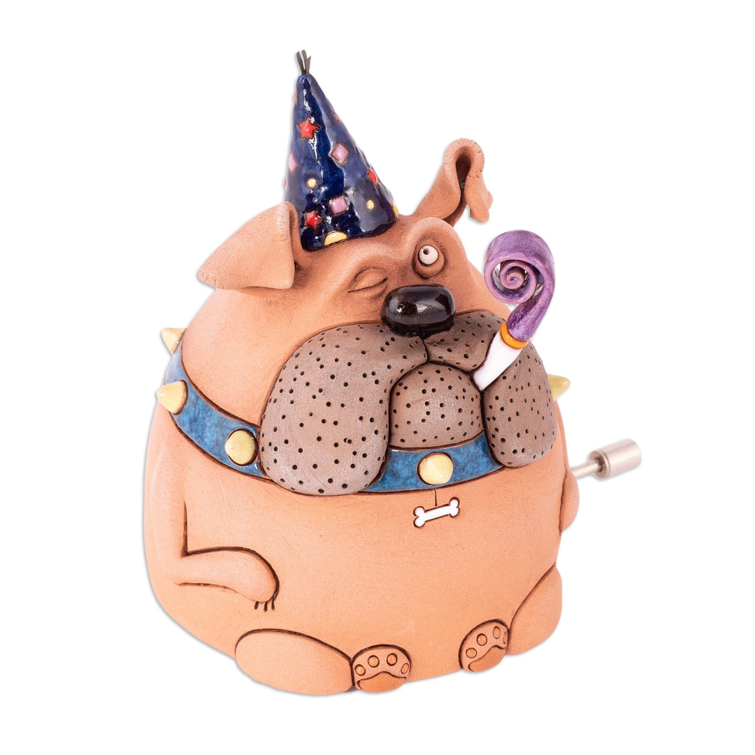 Birthday Ceramic Bulldog Figurine with Music Mechanism - Party Bulldog