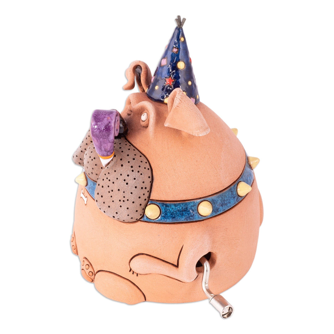 Birthday Ceramic Bulldog Figurine with Music Mechanism - Party Bulldog