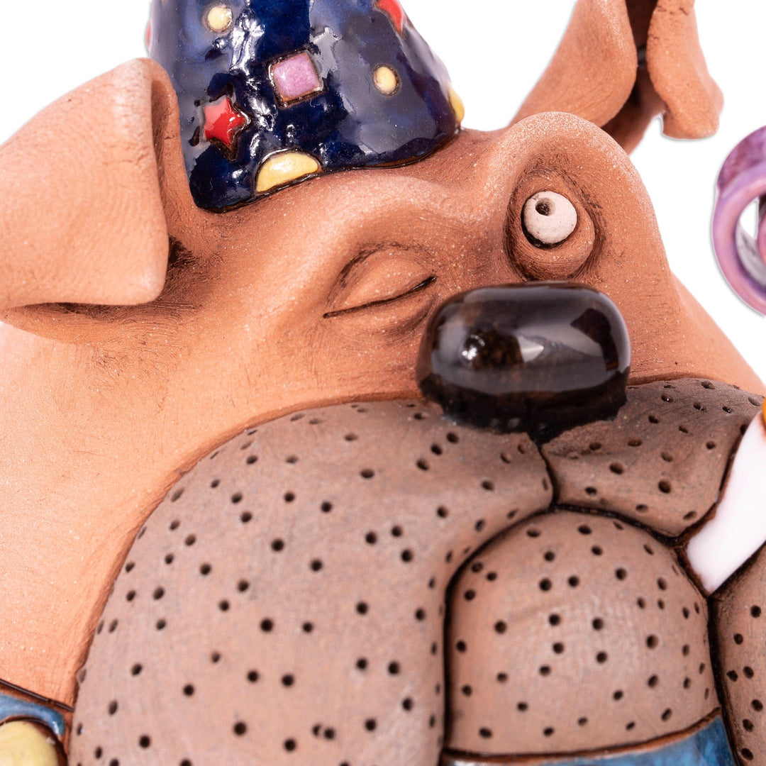 Birthday Ceramic Bulldog Figurine with Music Mechanism - Party Bulldog