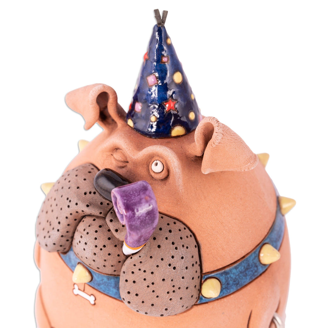 Birthday Ceramic Bulldog Figurine with Music Mechanism - Party Bulldog