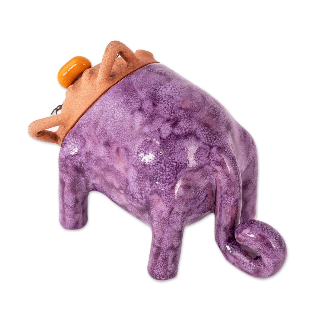 Handcrafted Purple and Brown Ceramic Cat Figurine - Violet Meows