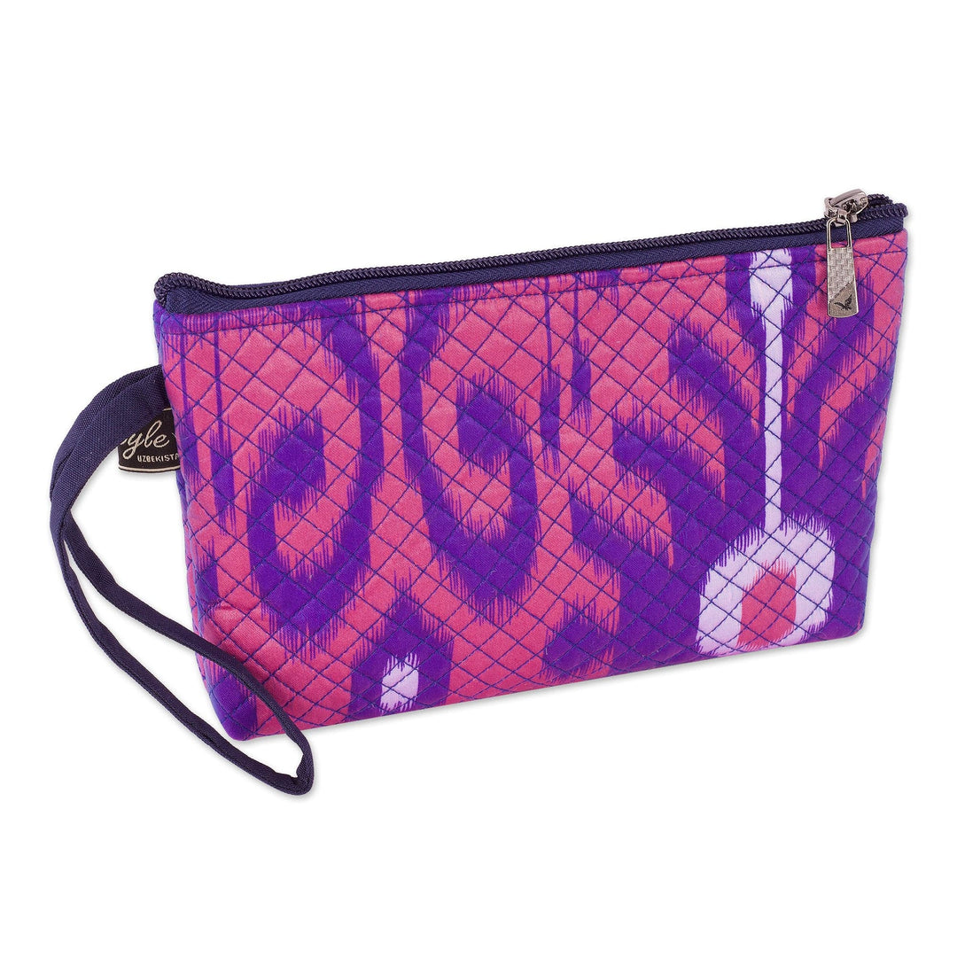 Magenta and Sapphire Ikat Patterned Cosmetic Bag with Zipper - Classic Magenta