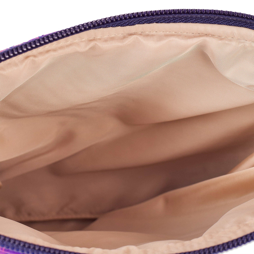 Magenta and Sapphire Ikat Patterned Cosmetic Bag with Zipper - Classic Magenta