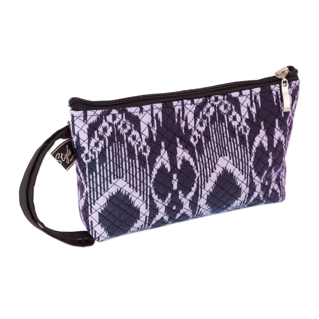 Cosmetic Bag with Zipper Closure and Navy Ikat Pattern - Navy Trends