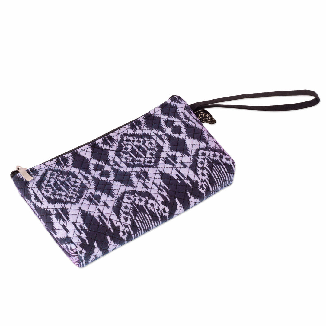Cosmetic Bag with Zipper Closure and Navy Ikat Pattern - Navy Trends