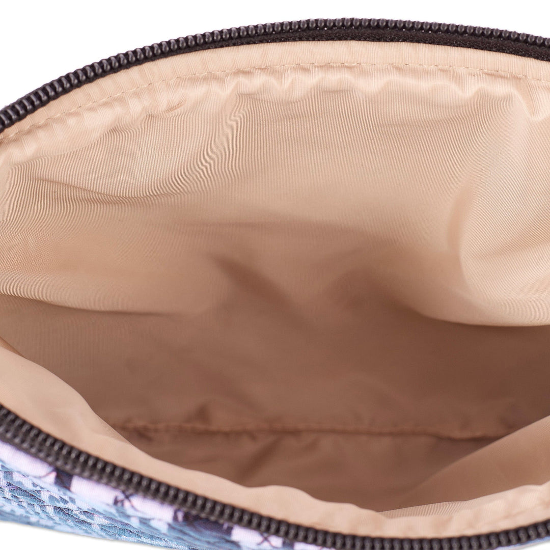 Cosmetic Bag with Zipper Closure and Navy Ikat Pattern - Navy Trends