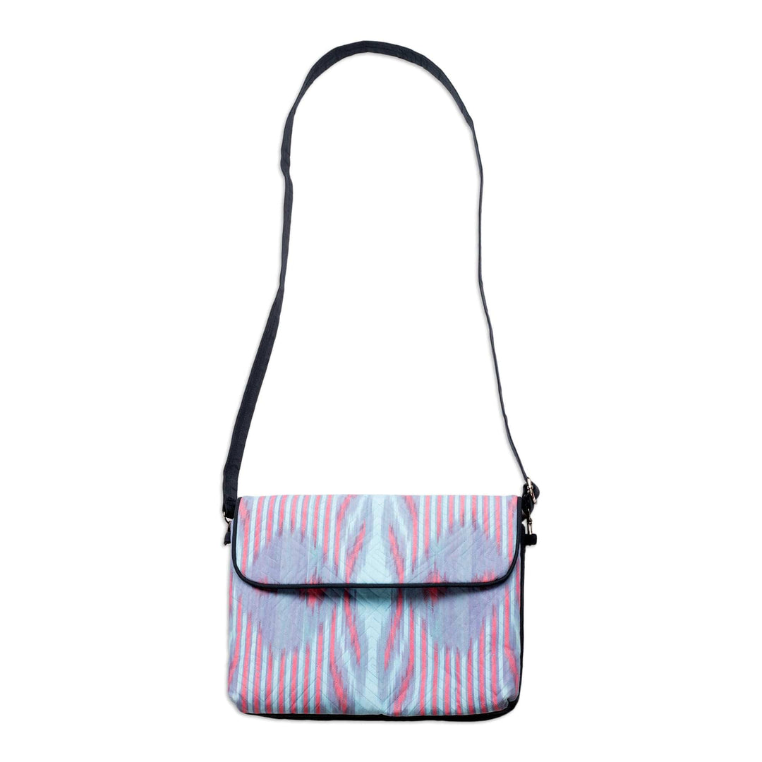 Pink and Blue Ikat Patterned Sling Bag from Uzbekistan - Uzbekistan Winds