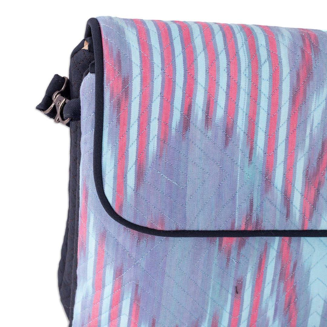 Pink and Blue Ikat Patterned Sling Bag from Uzbekistan - Uzbekistan Winds