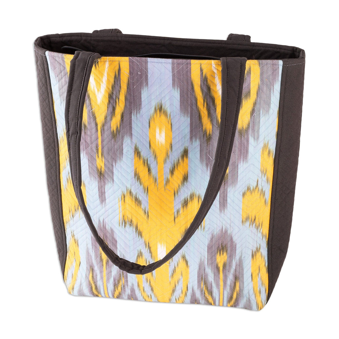 Grey Yellow & Light Blue Traditional Ikat Patterned Tote Bag - Joyfulness