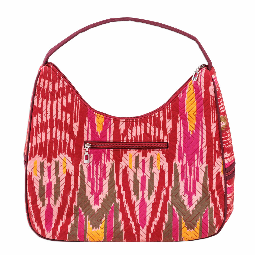 Ikat Shoulder Bag in Fuchsia and Burgundy with 5 Pockets - Magenta Flair