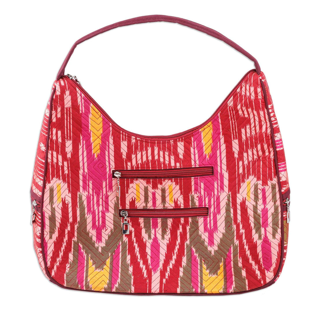 Ikat Shoulder Bag in Fuchsia and Burgundy with 5 Pockets - Magenta Flair