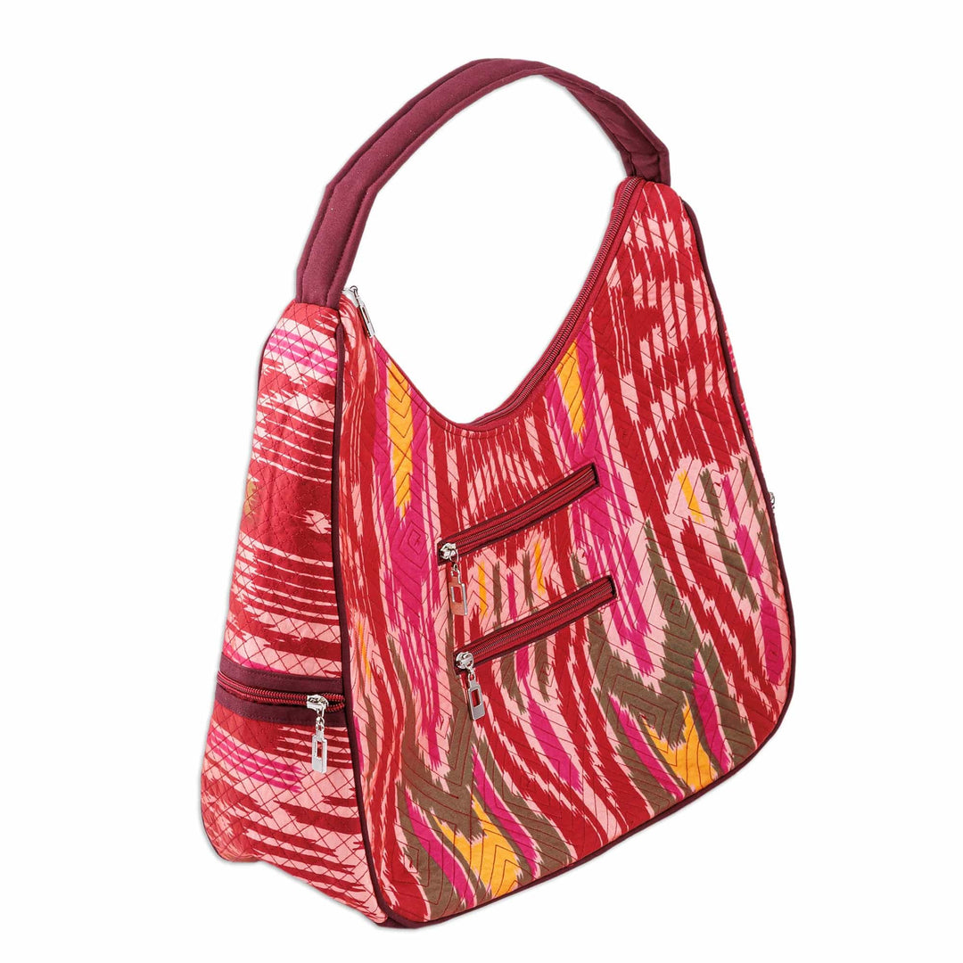 Ikat Shoulder Bag in Fuchsia and Burgundy with 5 Pockets - Magenta Flair