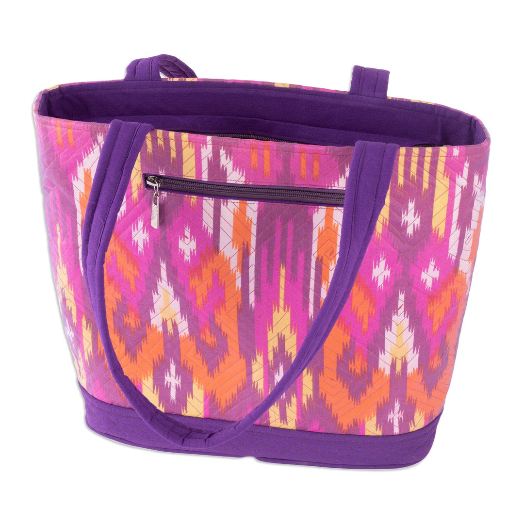 Purple Tote Bag with Multicolored Traditional Ikat Pattern - Splendor