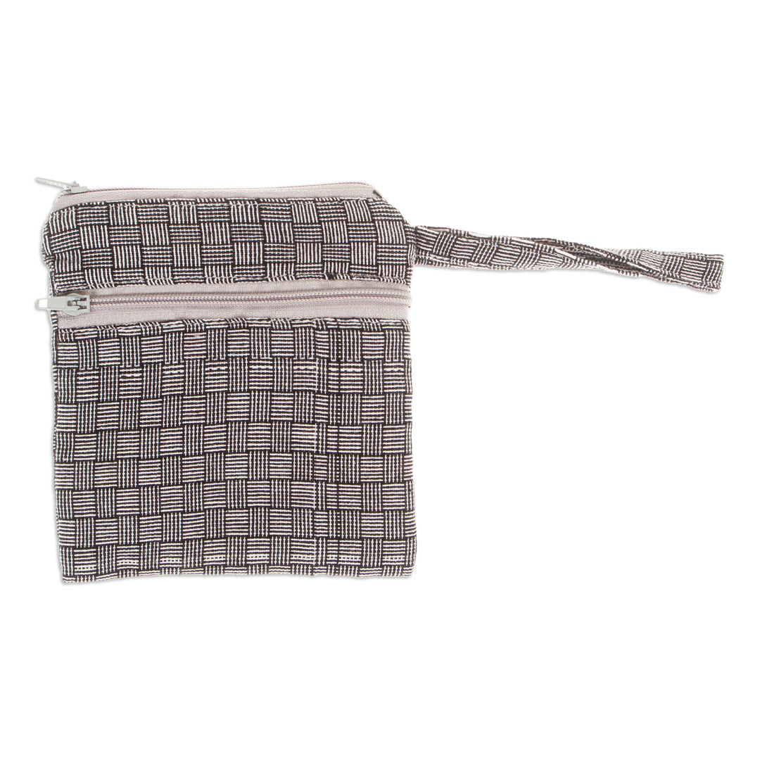 Black and White Basket Weave Patterned Cotton Coin Purse - Frugal Weave