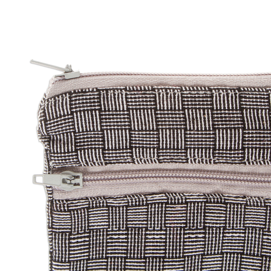 Black and White Basket Weave Patterned Cotton Coin Purse - Frugal Weave