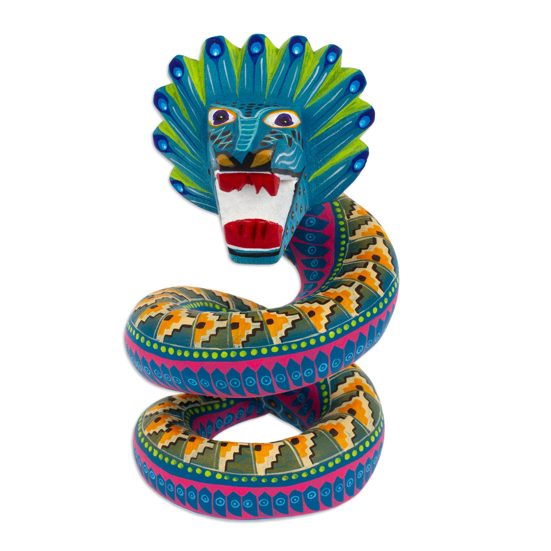 Hand-Painted Wood Alebrije Quetzalcoatl Serpent Figurine - Majestic Quetzalcoatl