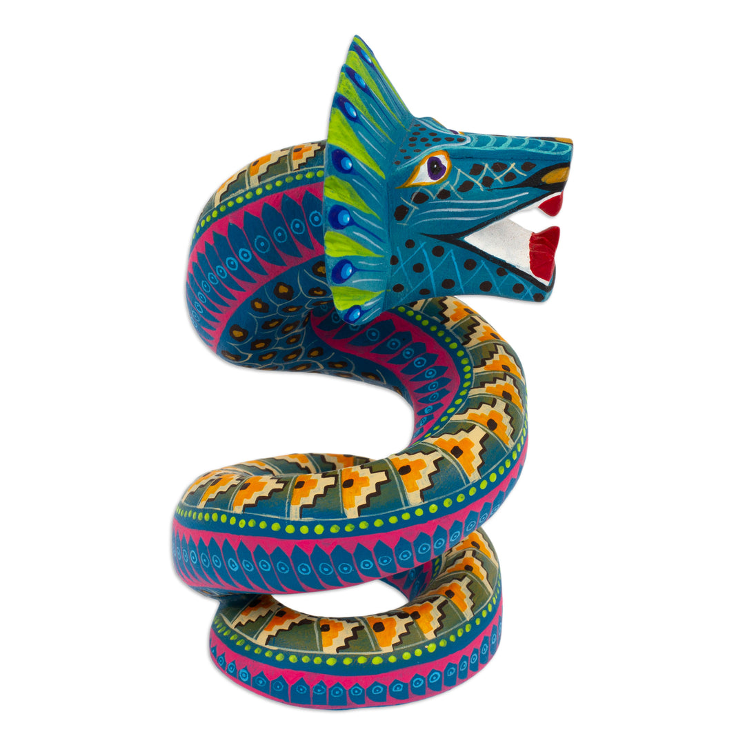 Hand-Painted Wood Alebrije Quetzalcoatl Serpent Figurine - Majestic Quetzalcoatl