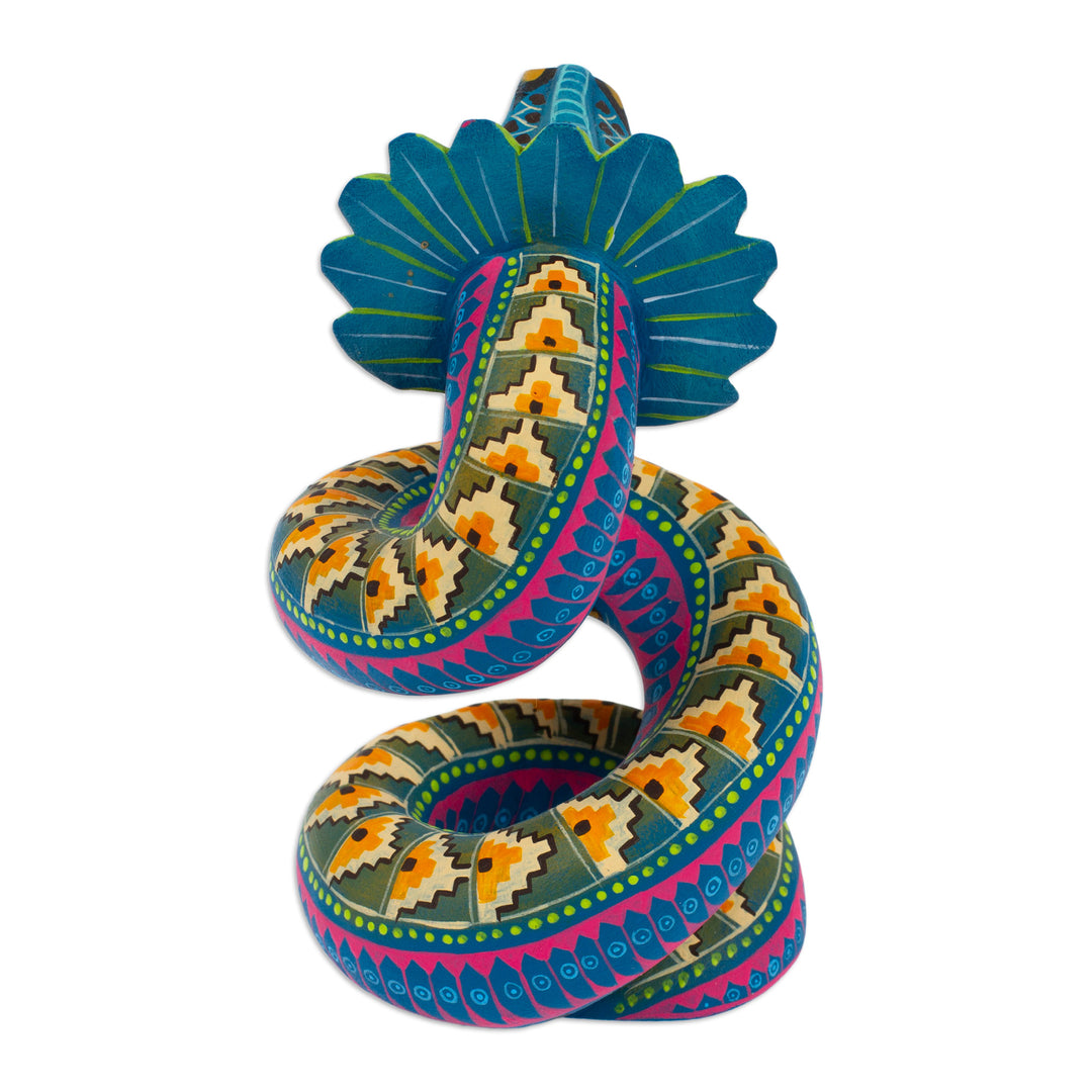 Hand-Painted Wood Alebrije Quetzalcoatl Serpent Figurine - Majestic Quetzalcoatl