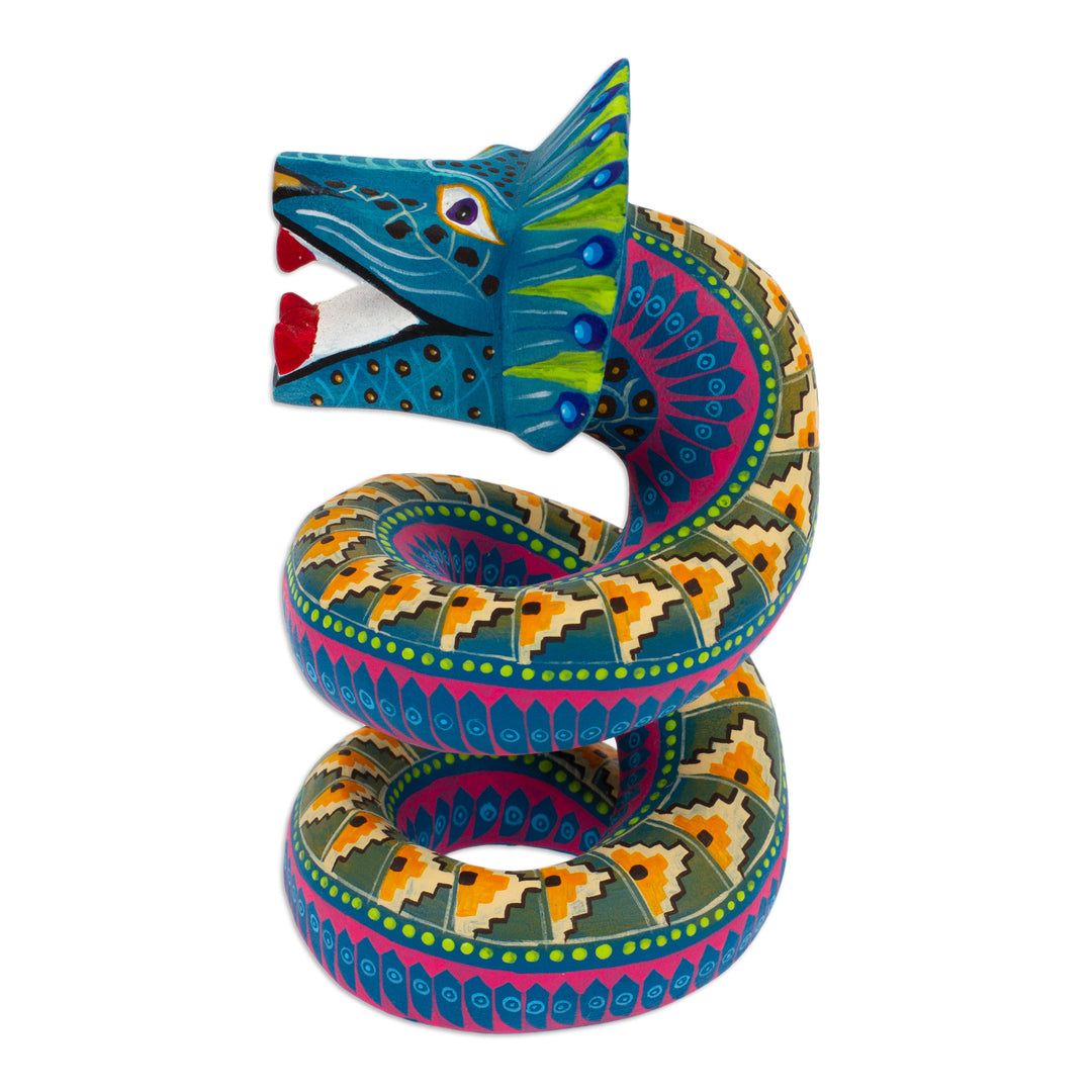 Hand-Painted Wood Alebrije Quetzalcoatl Serpent Figurine - Majestic Quetzalcoatl