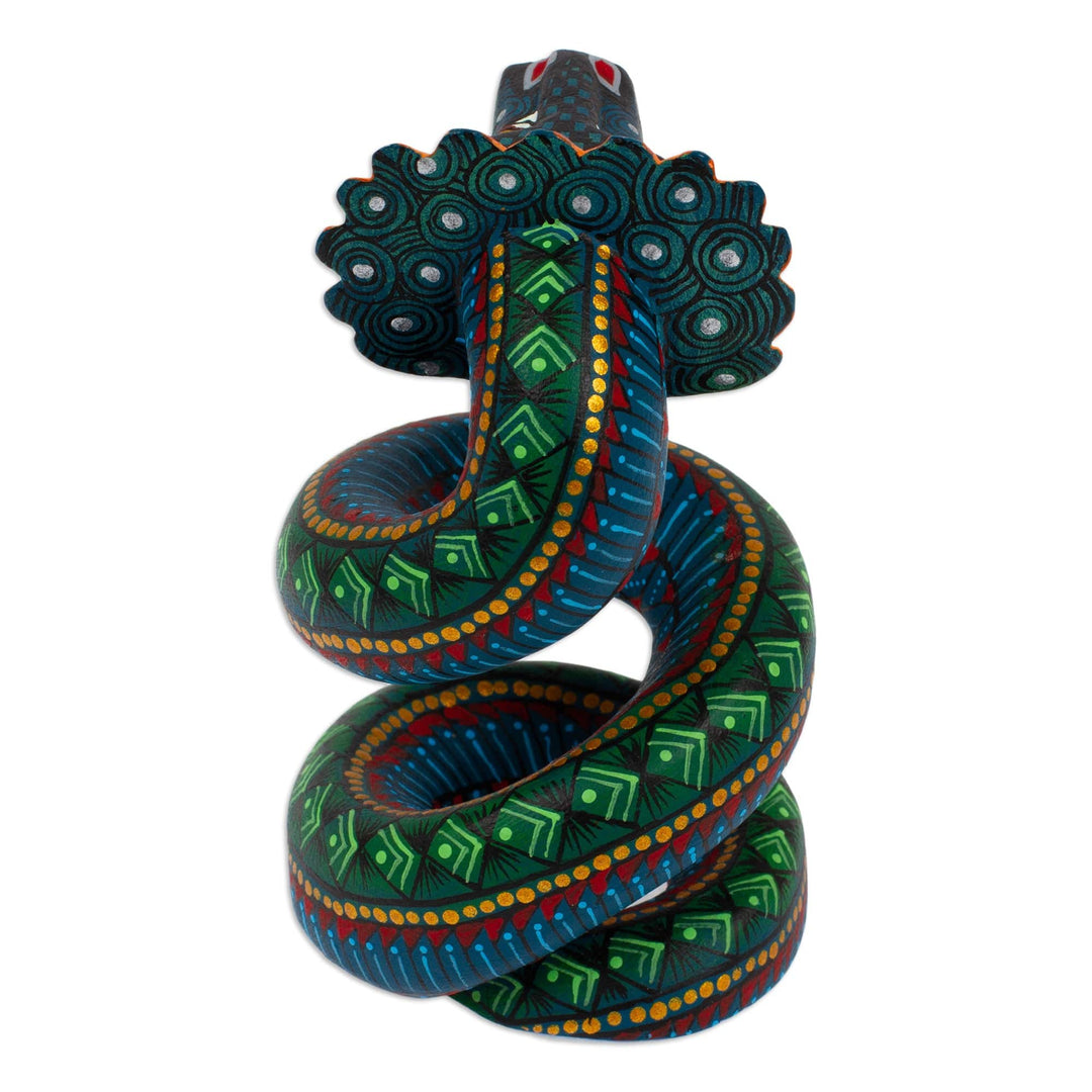 Wood Quetzalcoatl Serpent Figurine Hand-Painted in Mexico - Imposing Quetzalcoatl