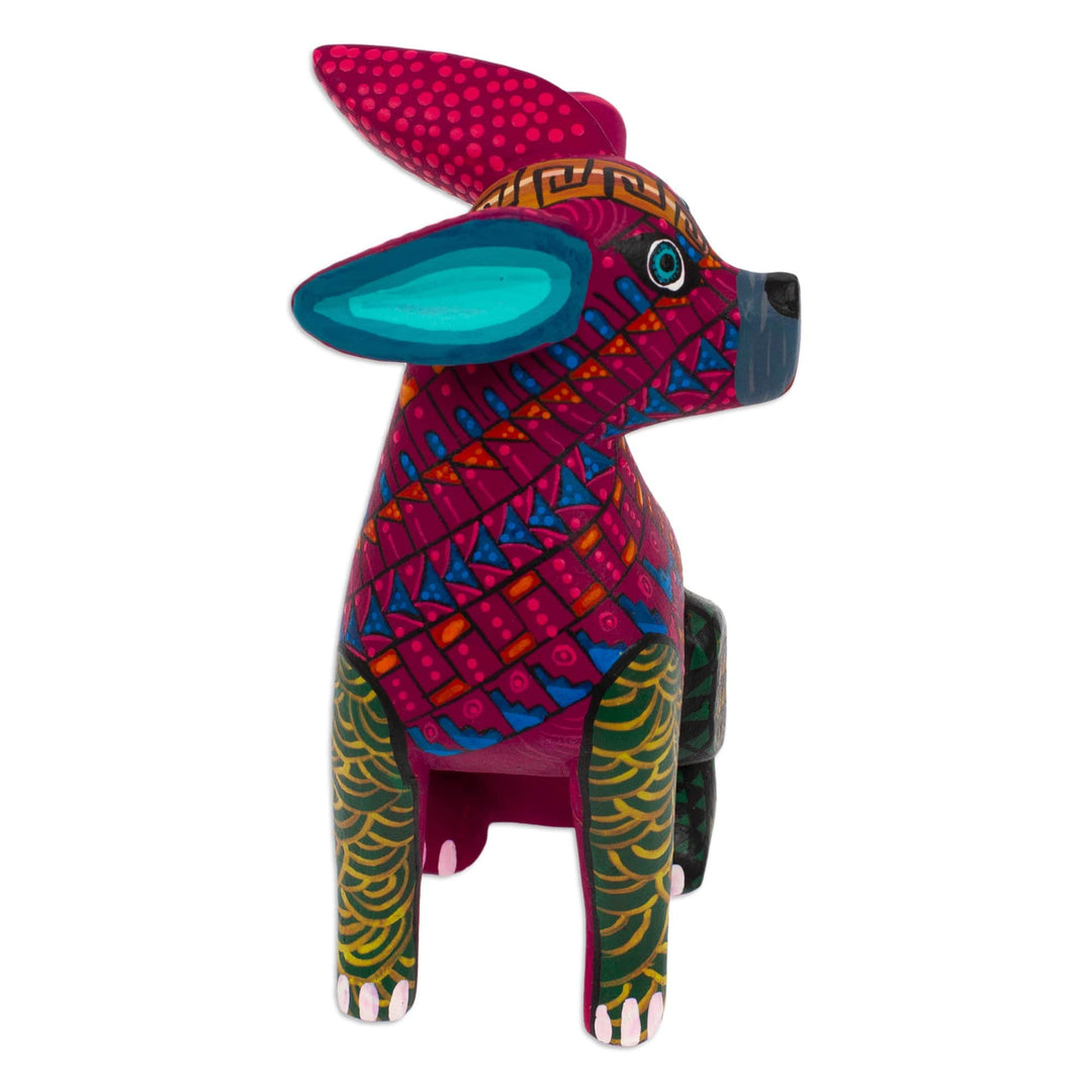 Colorful Mexican Hand-Painted Wood Alebrije Hare Figurine - Lovely Hare