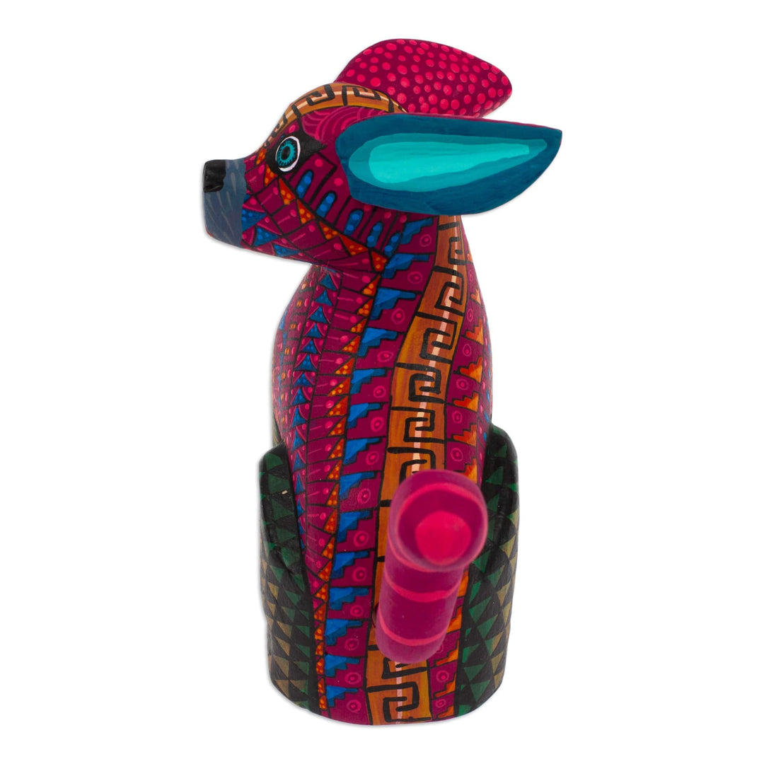 Colorful Mexican Hand-Painted Wood Alebrije Hare Figurine - Lovely Hare