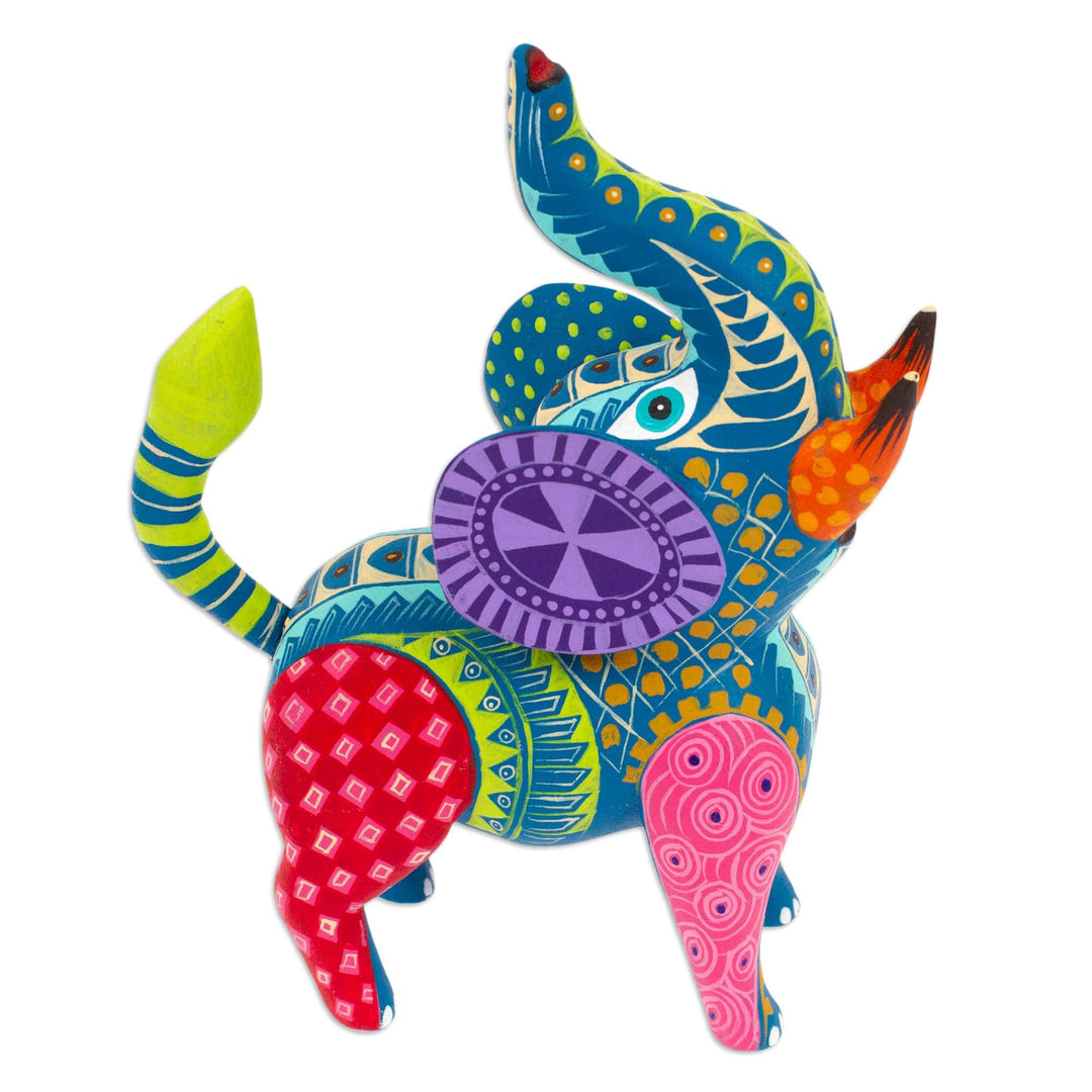 Hand-Painted Mexican Wood Alebrije Elephant Figurine - Spectacular Elephant