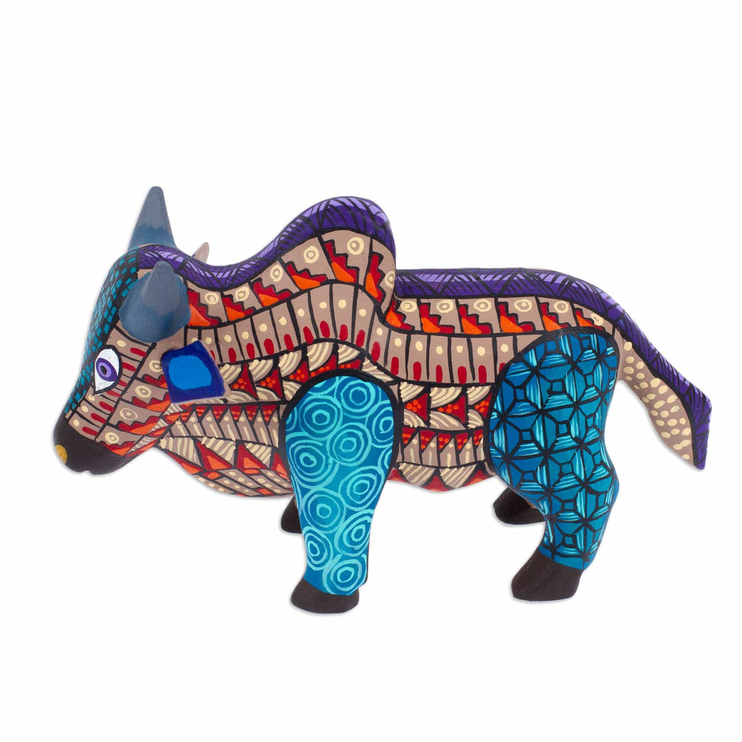 Wood Alebrije Bull Figurine Hand-Painted in Mexico - Formidable Bull