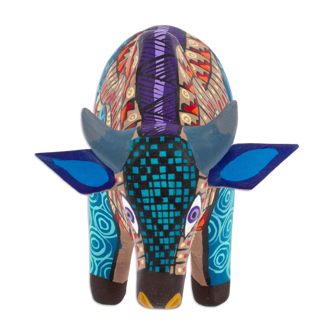 Wood Alebrije Bull Figurine Hand-Painted in Mexico - Formidable Bull