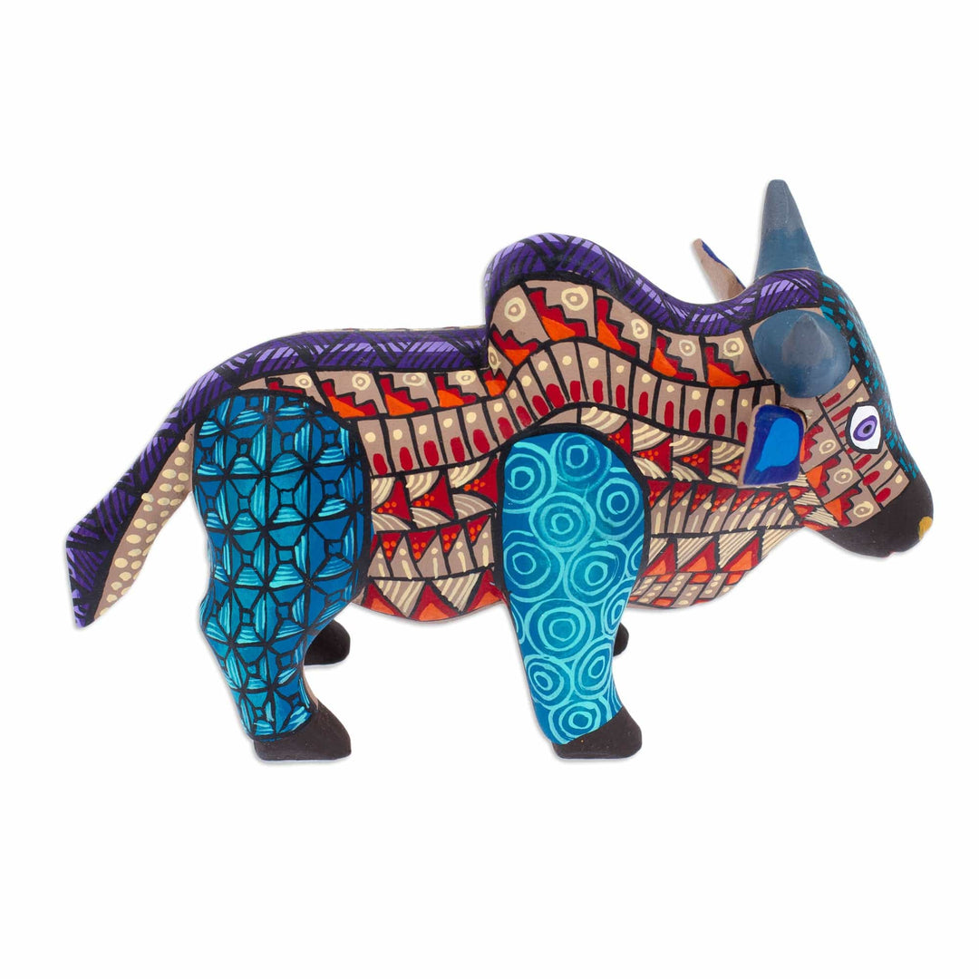 Wood Alebrije Bull Figurine Hand-Painted in Mexico - Formidable Bull