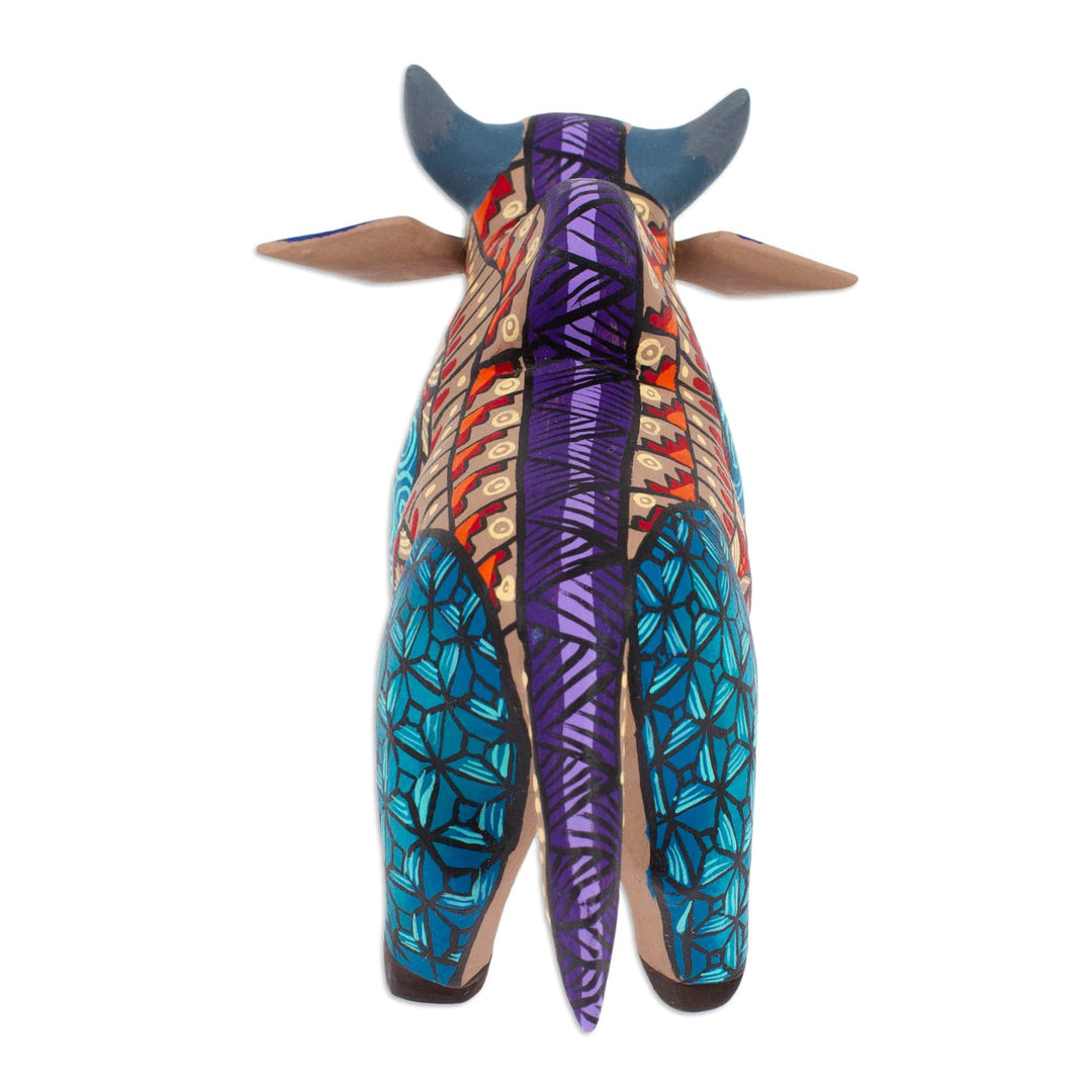 Wood Alebrije Bull Figurine Hand-Painted in Mexico - Formidable Bull