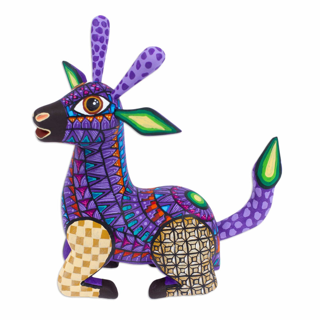 Wood Alebrije Giraffe Figurine Hand-Painted in Mexico - Cheerful Giraffe
