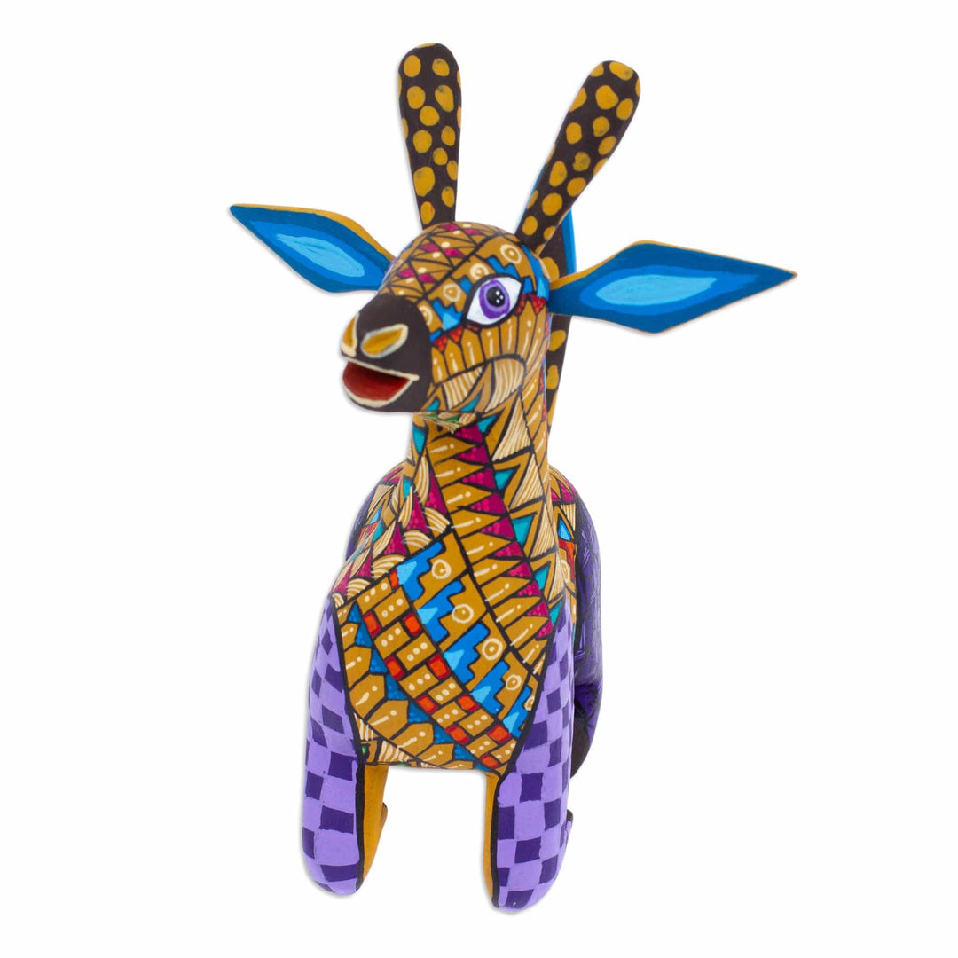 Hand-Painted Mexican Wood Alebrije Giraffe Figurine - Delightful Giraffe