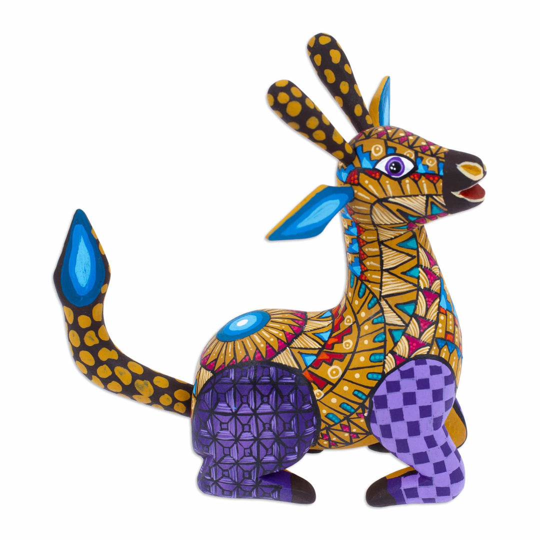 Hand-Painted Mexican Wood Alebrije Giraffe Figurine - Delightful Giraffe