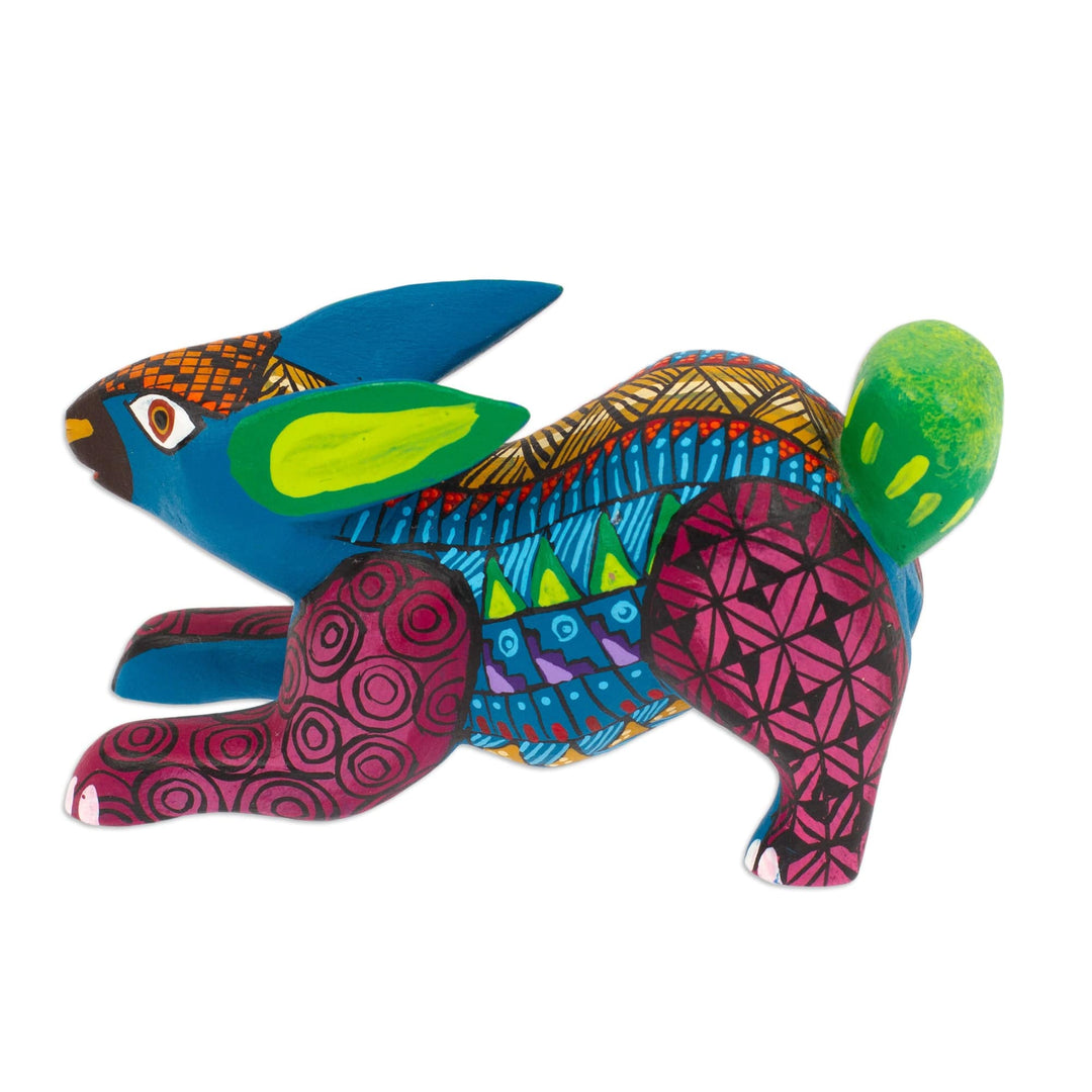 Wood Alebrije Rabbit Figurine Hand-Painted in Mexico - Vivacious Rabbit