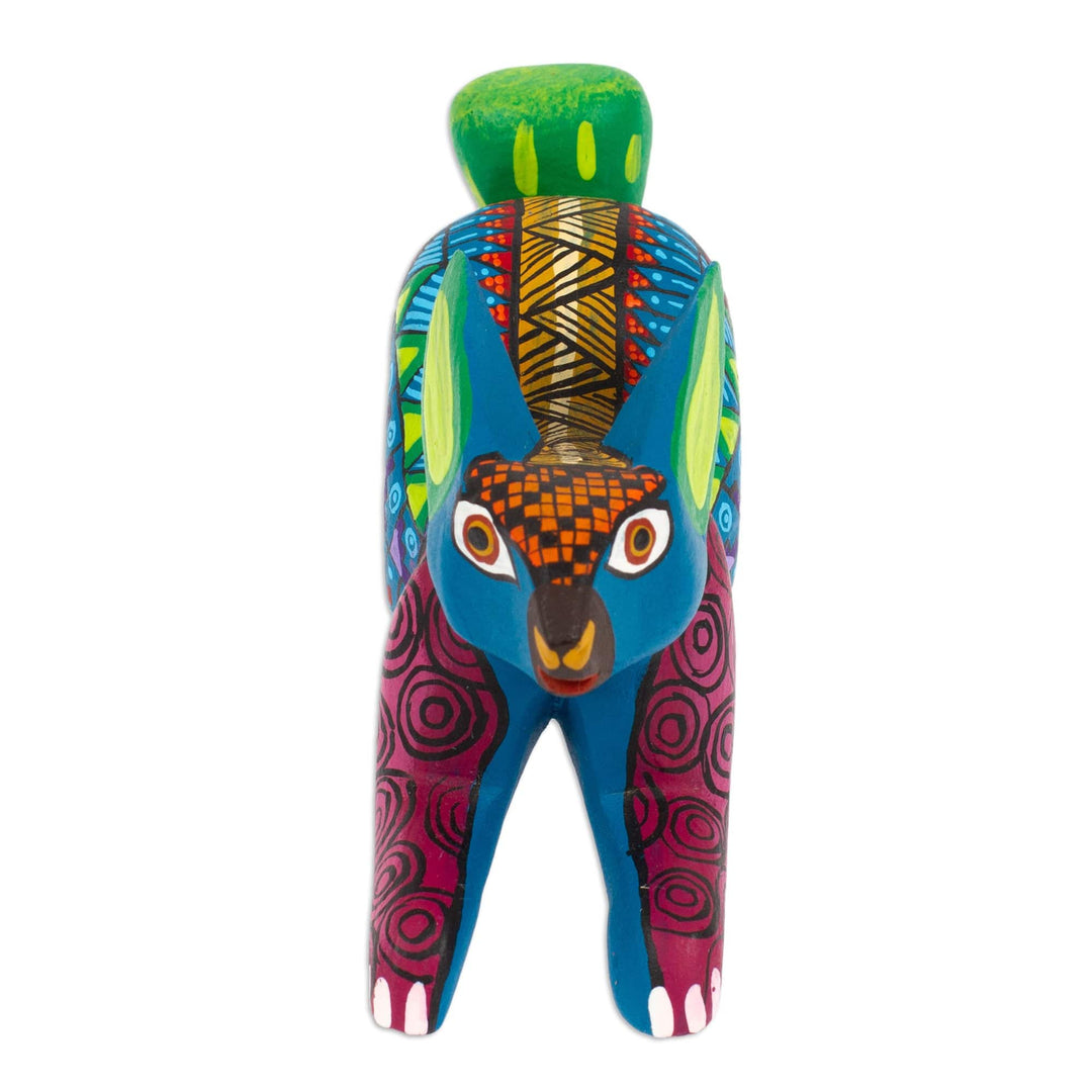 Wood Alebrije Rabbit Figurine Hand-Painted in Mexico - Vivacious Rabbit