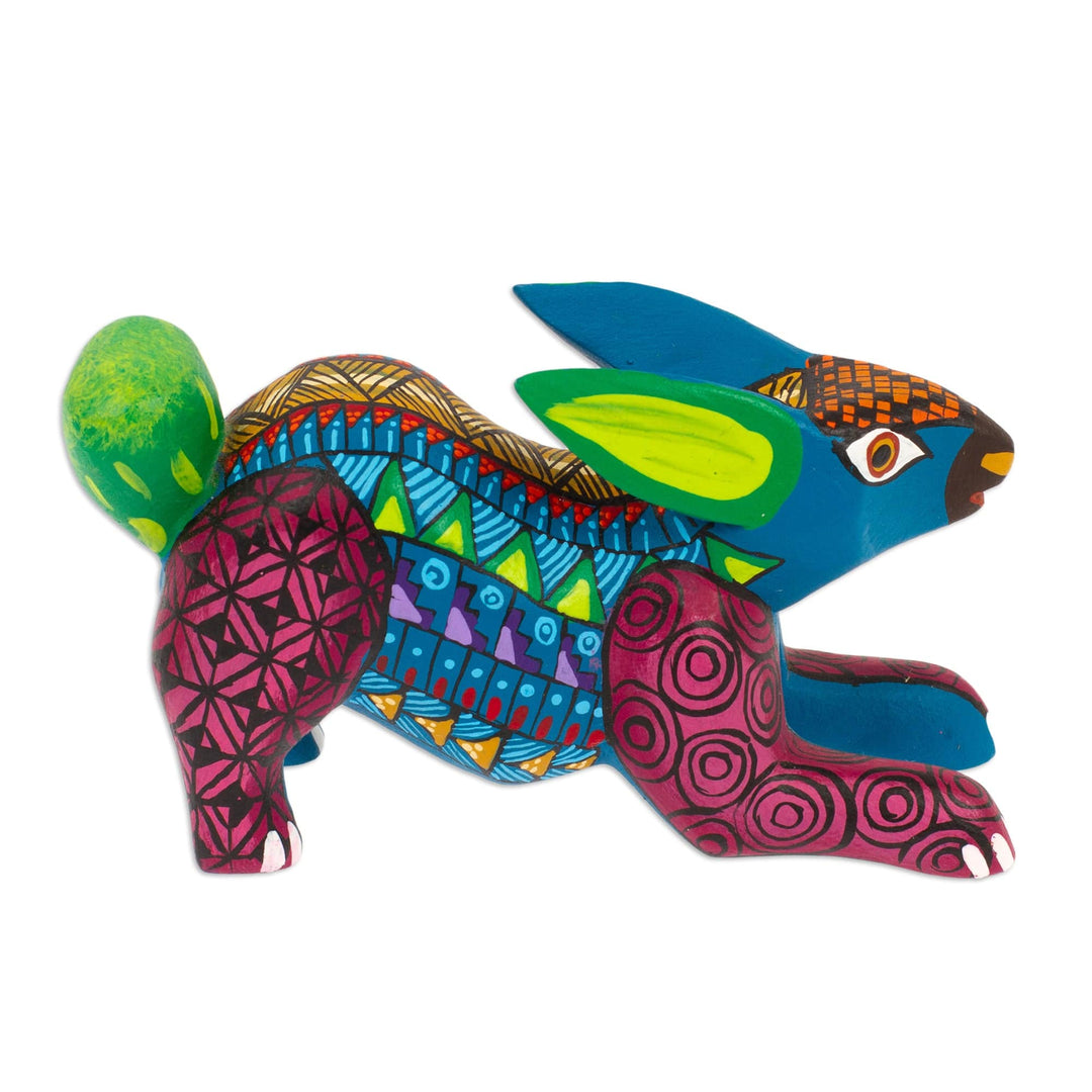 Wood Alebrije Rabbit Figurine Hand-Painted in Mexico - Vivacious Rabbit
