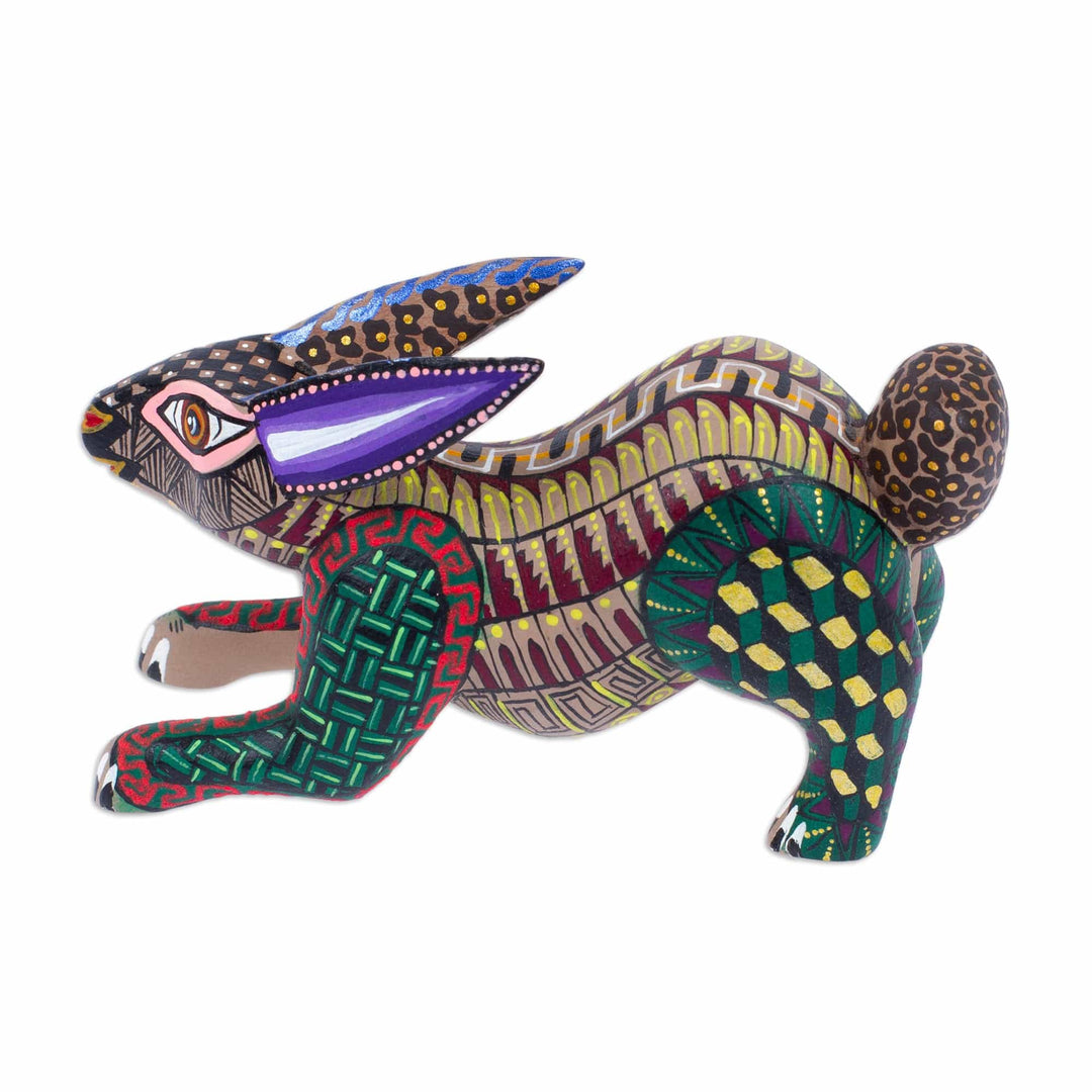 Hand-Painted Mexican Wood Alebrije Rabbit Figurine - Adorable Rabbit