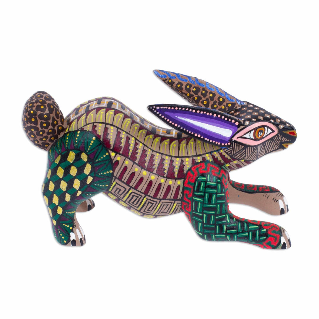 Hand-Painted Mexican Wood Alebrije Rabbit Figurine - Adorable Rabbit