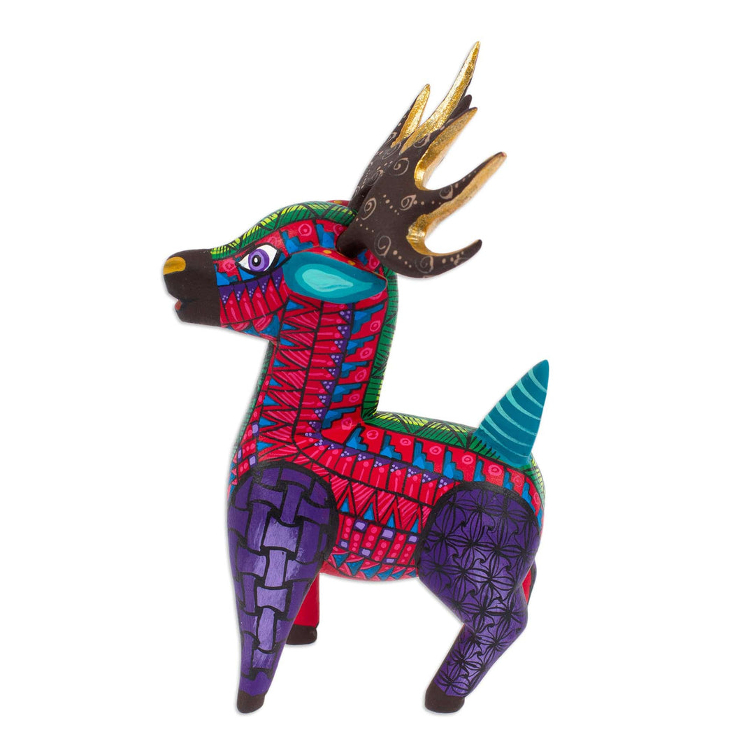 Wood Alebrije Deer Figurine Painted by Hand in Mexico - Charming Deer