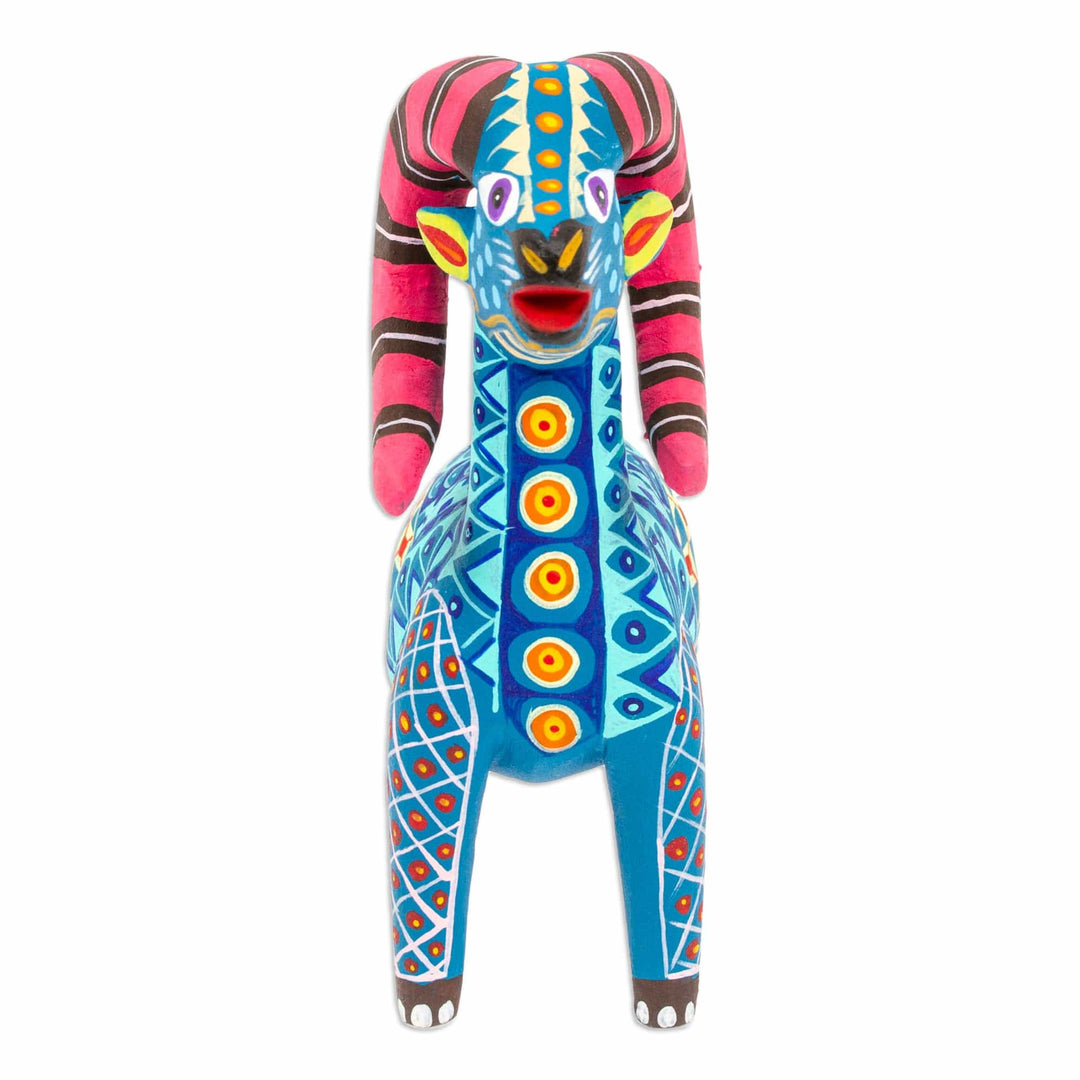 Copal Wood Alebrije Sheep Figurine Hand-Painted in Azure - Magical Sheep