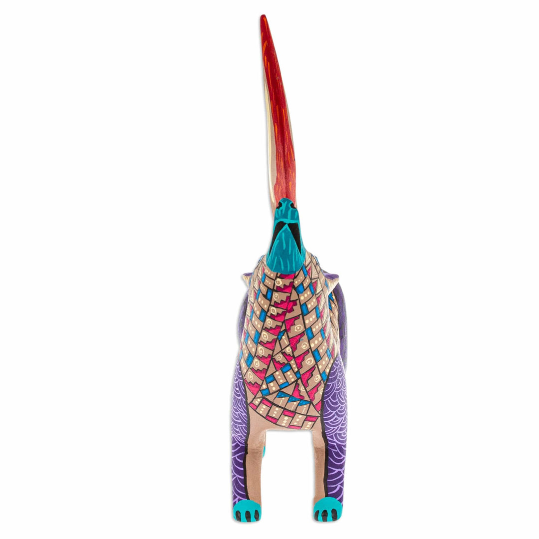 Hand-Painted Copal Wood Alebrije Figurine of Purple Wolf - Wolf Call
