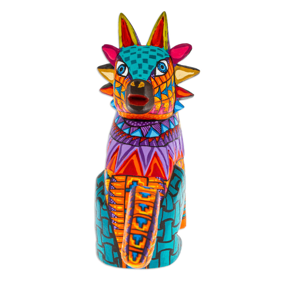 Hand-Painted Colorful Copal Wood Wolf Alebrije Figurine - Leader's Fantasy Fur