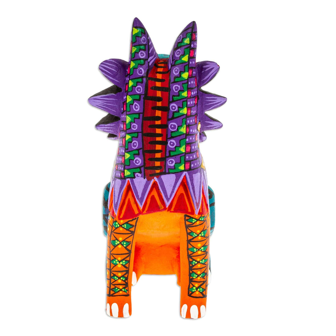 Hand-Painted Colorful Copal Wood Wolf Alebrije Figurine - Leader's Fantasy Fur