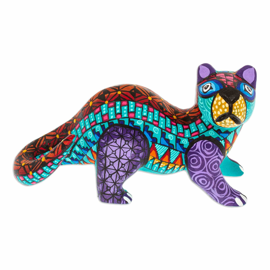 Mint Copal Wood Alebrije Otter Figurine Painted by Hand - The Water Spirit in Mint