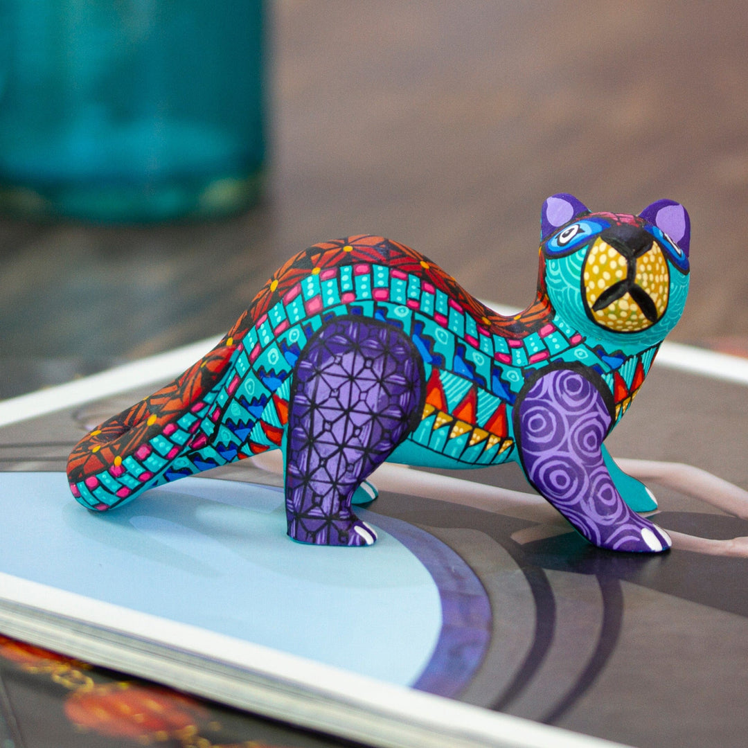 Mint Copal Wood Alebrije Otter Figurine Painted by Hand - The Water Spirit in Mint