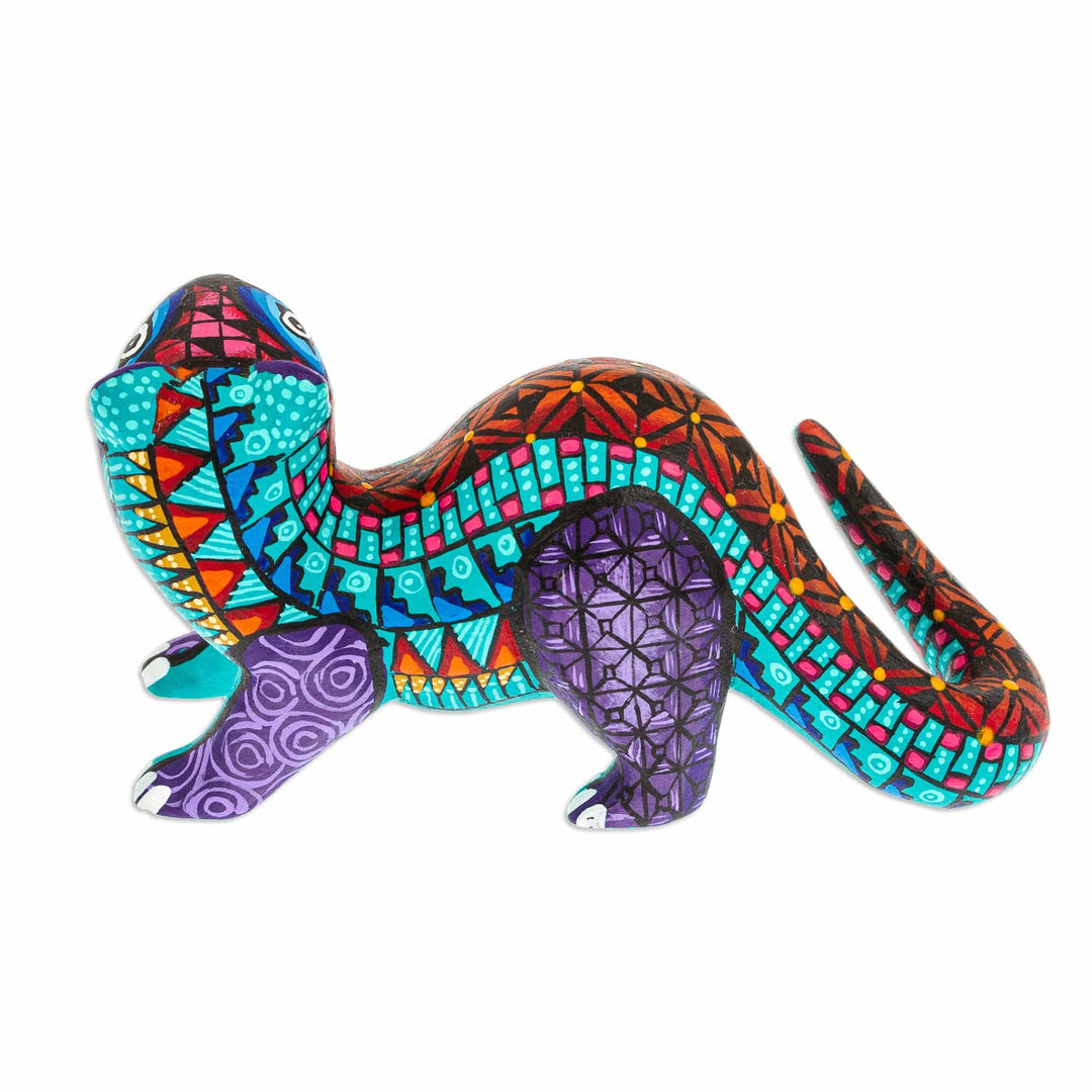 Mint Copal Wood Alebrije Otter Figurine Painted by Hand - The Water Spirit in Mint