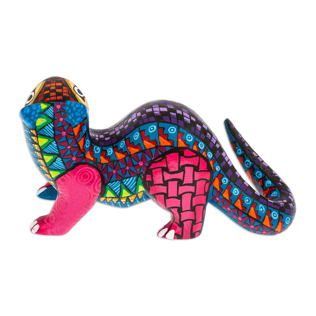Carmine Copal Wood Alebrije Otter Figurine Painted by Hand - The Water Spirit in Carmine